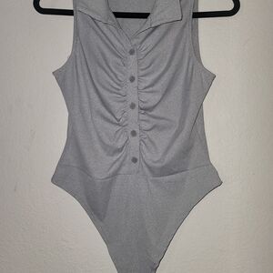 Gray Sleeveless Button-Up Bodysuit